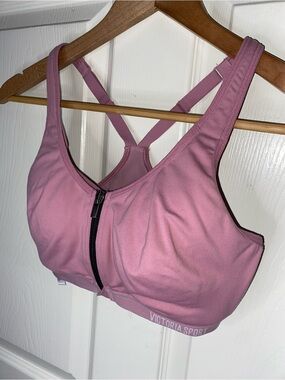 Victoria Sport Pink Front-Zip Sports Bra, VSX, Size 34C